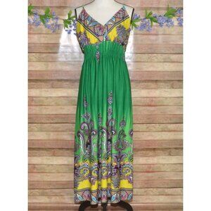 She's Cool Green Colorful Paisley Y2K Babydoll Maxi Dress Plus Size 2X Summer